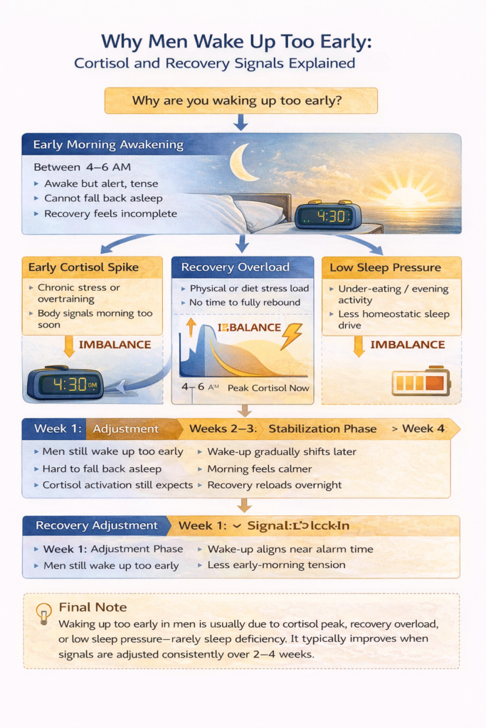 Early morning awakening in men explained by cortisol timing, recovery load, and sleep pressure imbalance
